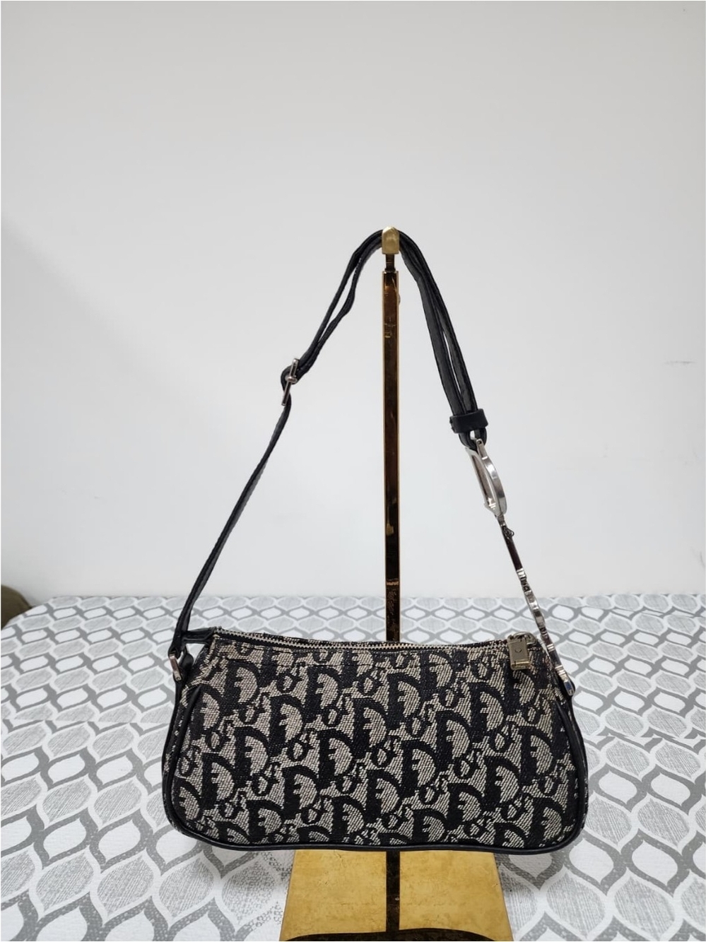 CHRISTIAN DIOR Monogram Shoulder Bag Pochette Black/Grey